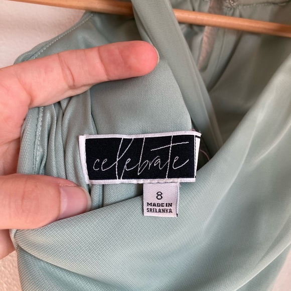 David's Bridal Crisscross High Neck Mesh Bridesmaid Dress Dusty Sage 8 - Picture 8 of 9